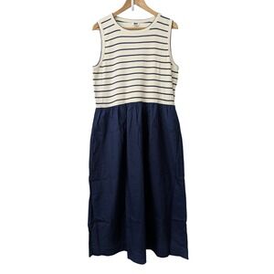 J.‎ Crew Striped Rib Knit Mixy Dress Size XL Navy Cream NWOT CJ265